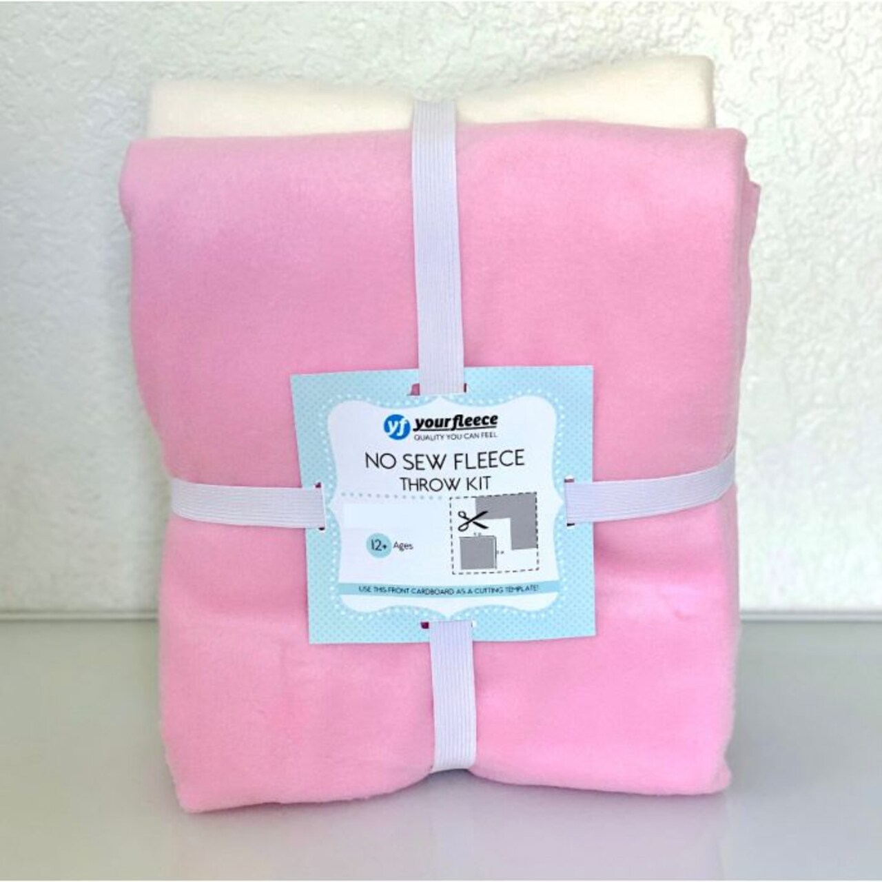 Solid Fleece No-Sew Throw Kit - Soft Pink/Silent White (50x60)